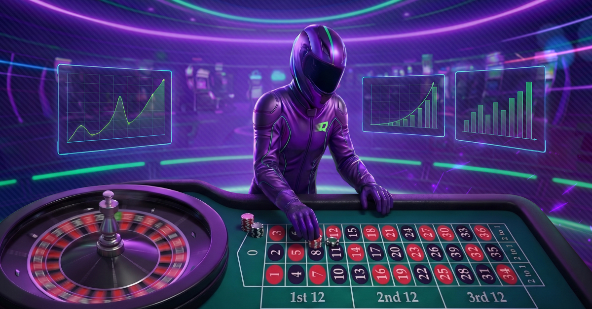 Ett snurrande roulettehjul på ett casino med fokus på Martingale-strategin